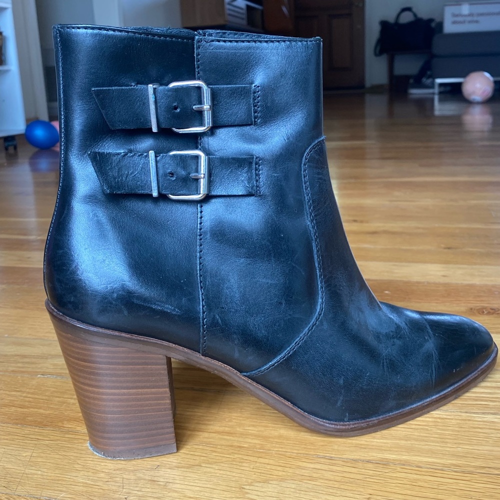 Jcrew Black Leather Buckle Ankle Boot